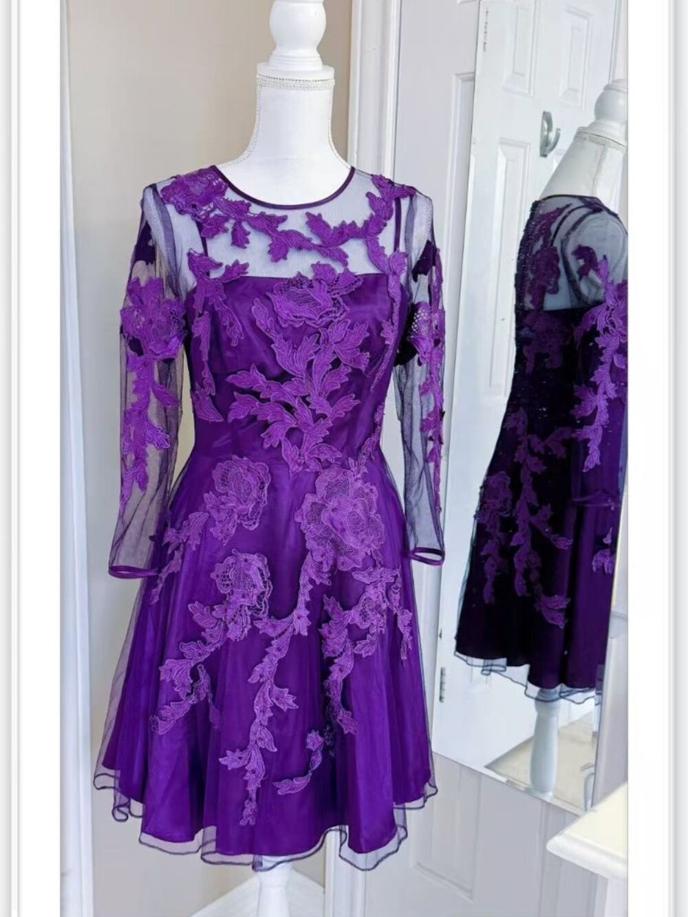 Neiman Marcus Beaded floral lace sheer cocktail dress size 6